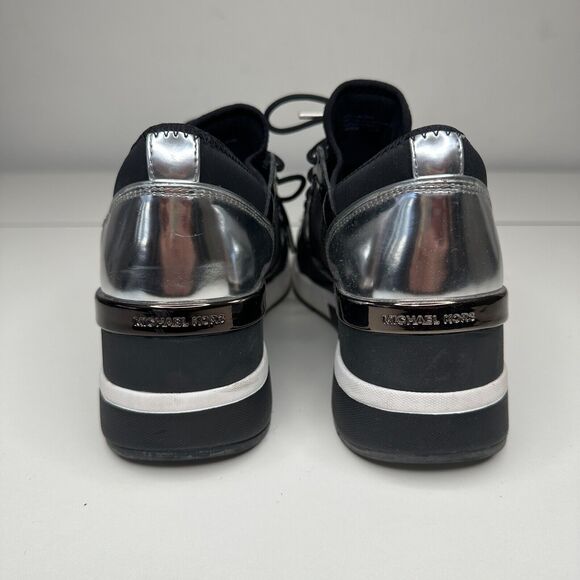 Michael Kors Black Scout Trainer Scuba Leather Wedge Sneaker Star Design 9 - Picture 11 of 16